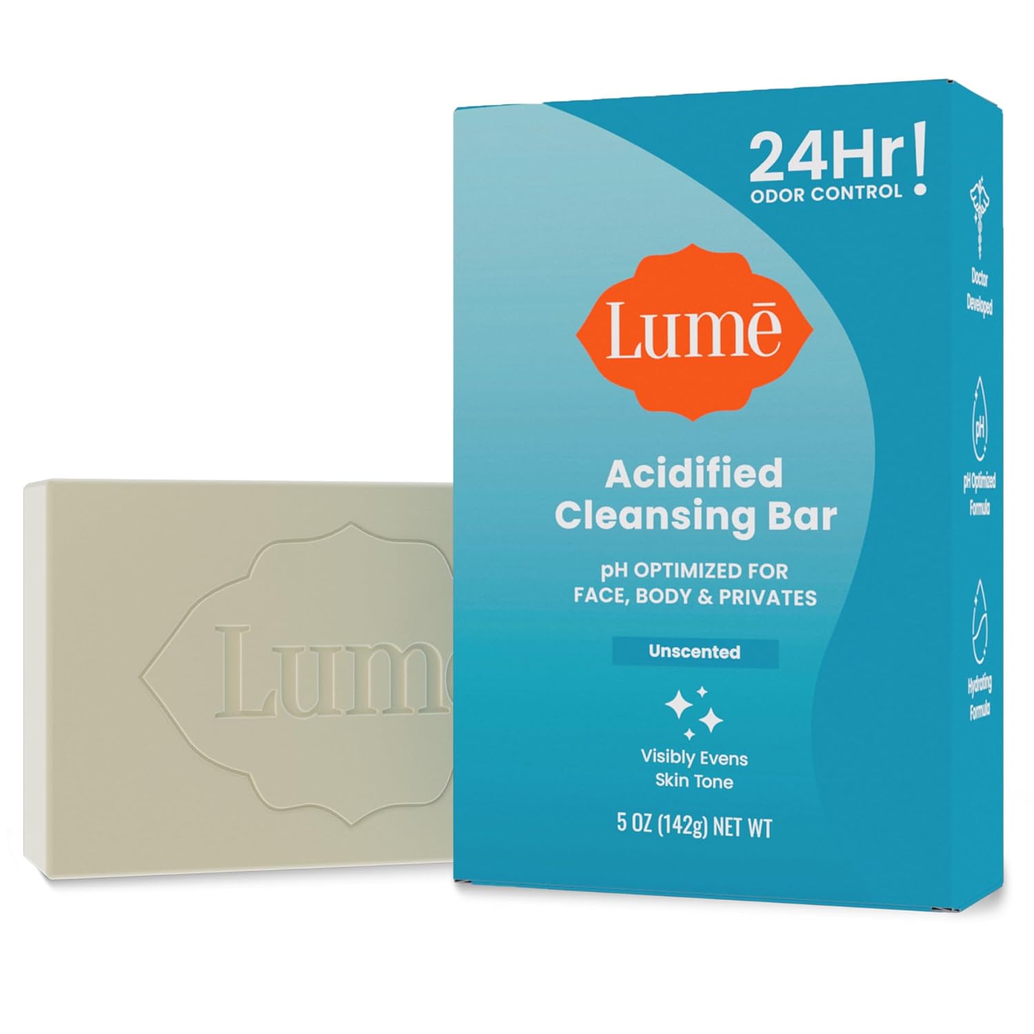 Lume Acidified Body Cleansing Bar - 24 Hour Odor Control - Removes Odor Better than Soap
